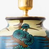 Art Deco Japonisme ceramic table lamp, 1928, new silk sari ribbon lampshade.