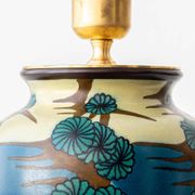 Art Deco Japonisme ceramic table lamp, 1928, new silk sari ribbon lampshade.