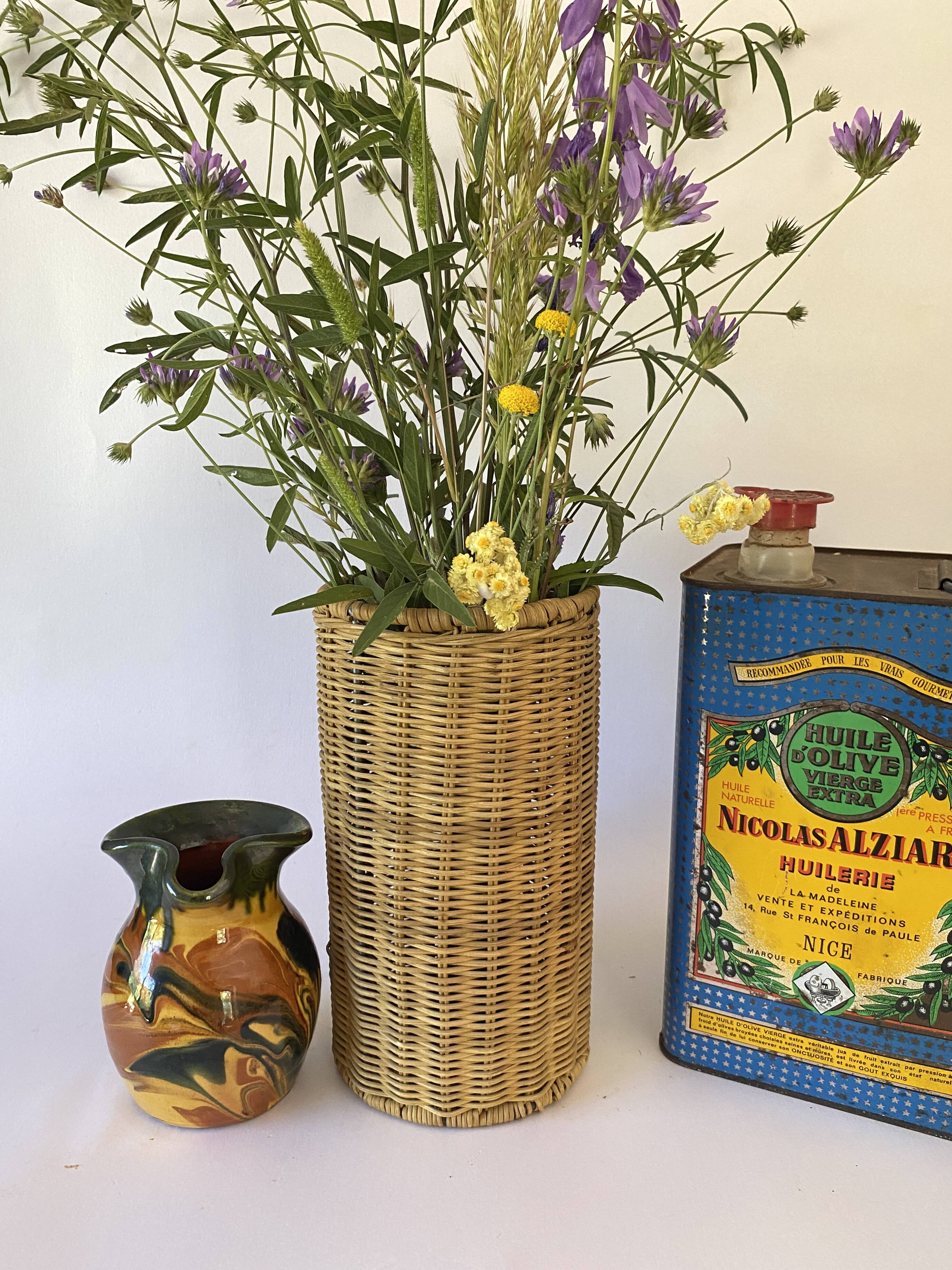 Tall box with woven straws