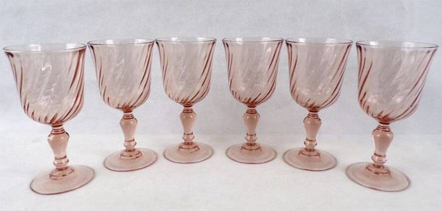 6 Old Rosaline Stemmed Glasses - Arcoroc Luminarc H 12.2 cm