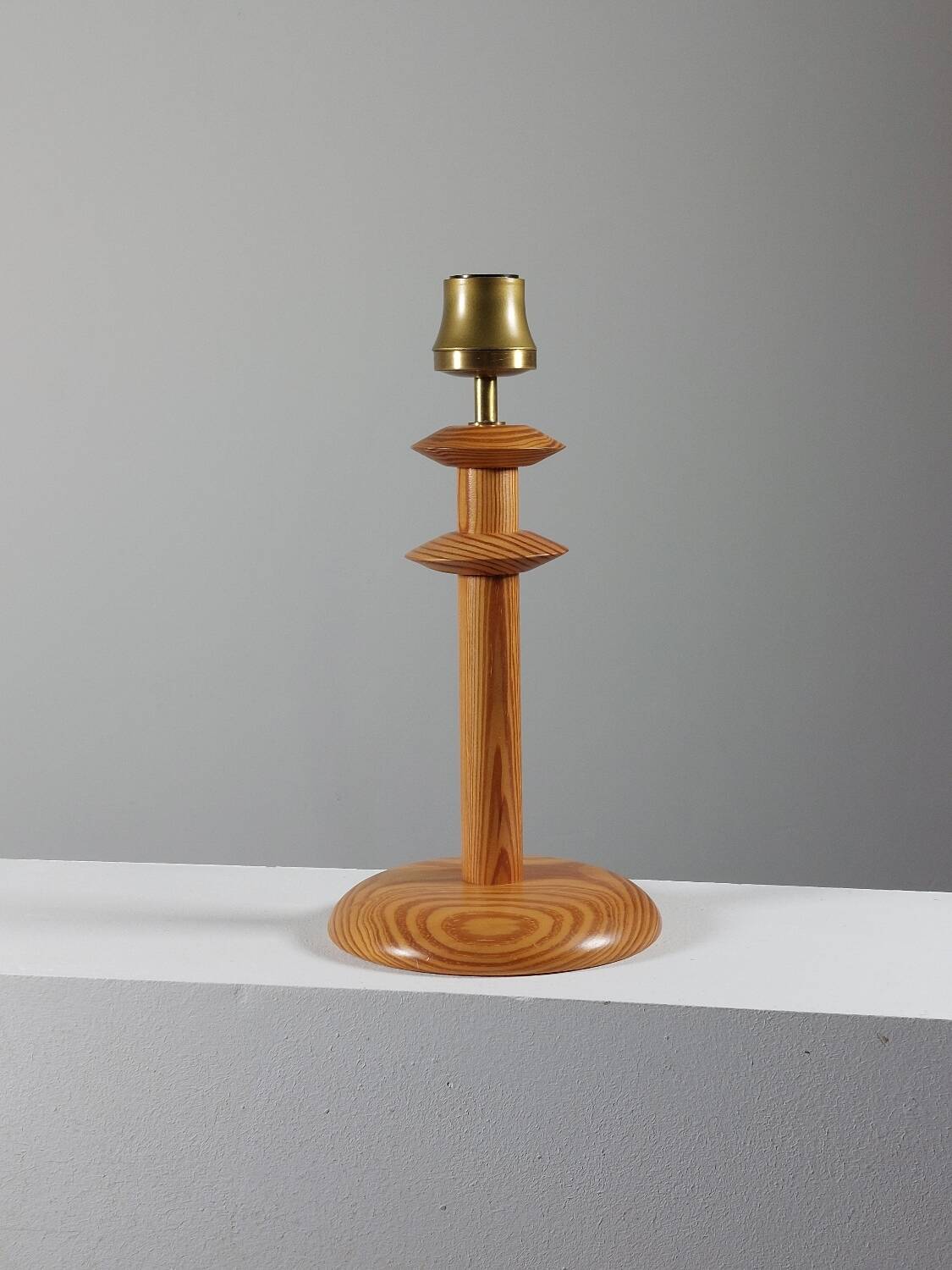 Postmodern vintage pine wood table lamp from the 1980s.