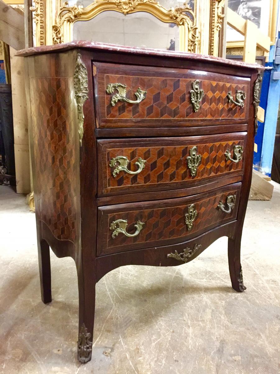 Commode en marqueterie de cubes d'époque Napoléon III