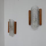 Applique murale en verre et chêne du milieu du siècle