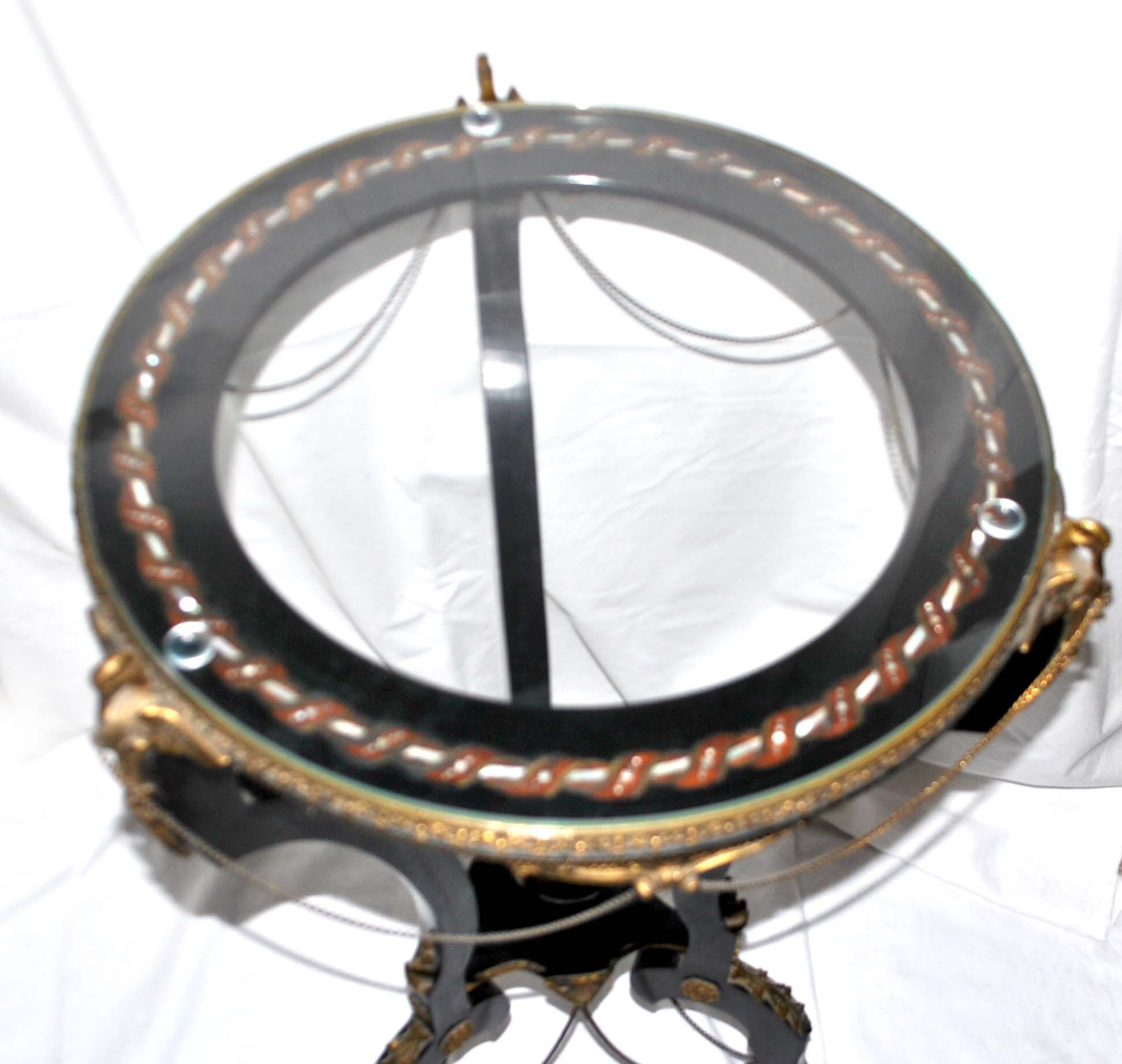 Napoleon III Gueridon Table blackened wood and gilded bronze swan - Mother-of-pearl marquetry top 19th century.