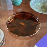 Hollywood regency brass and tortoiseshell lucite tray, Guzzini Italy 1970s