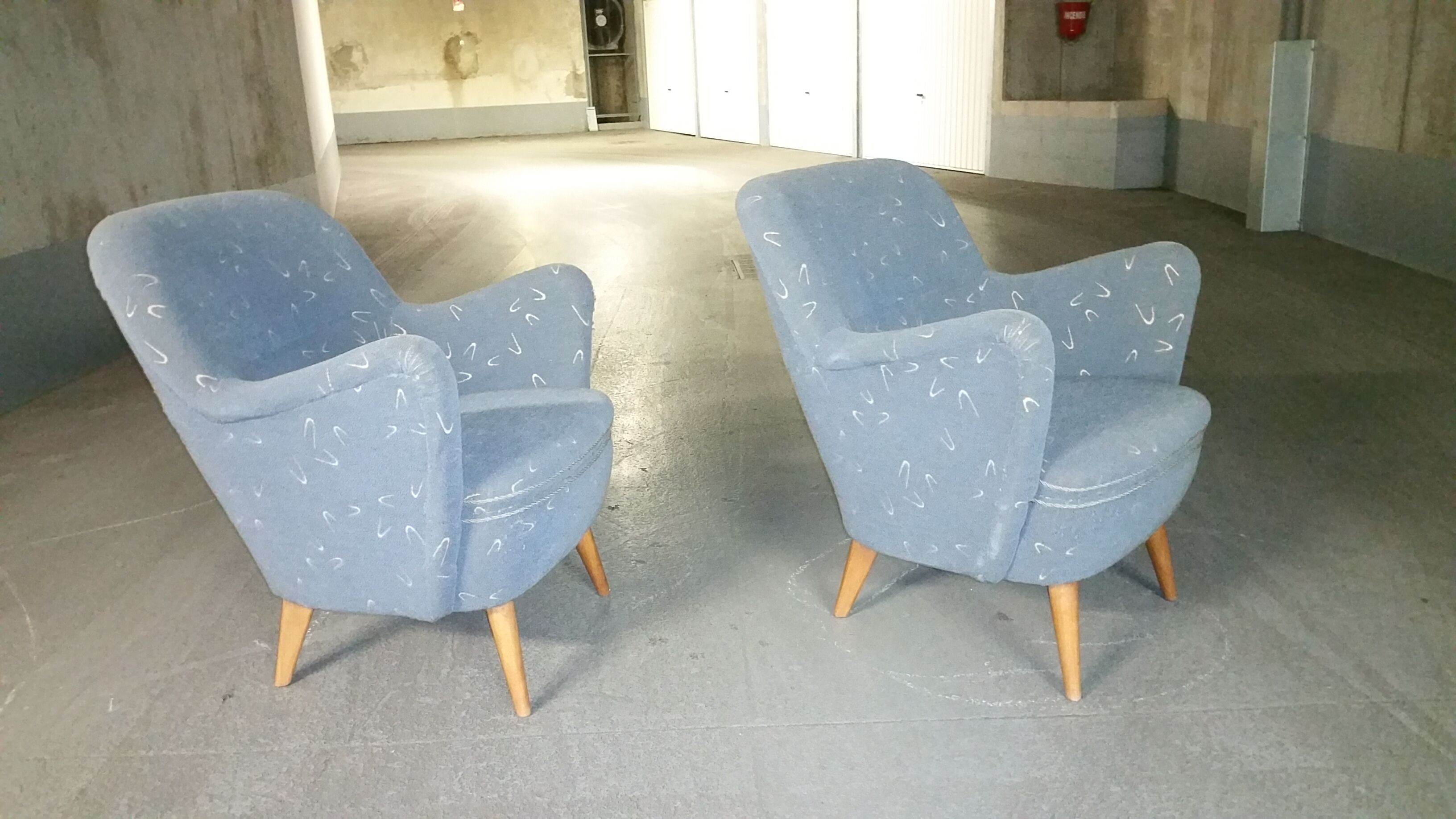 Set sofa and 2 armchairs vintage 50/60s organic fabrics vintage original