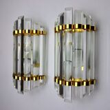 Pair of Venini wall lamps, cut glass, Murano, Italy, 1970
