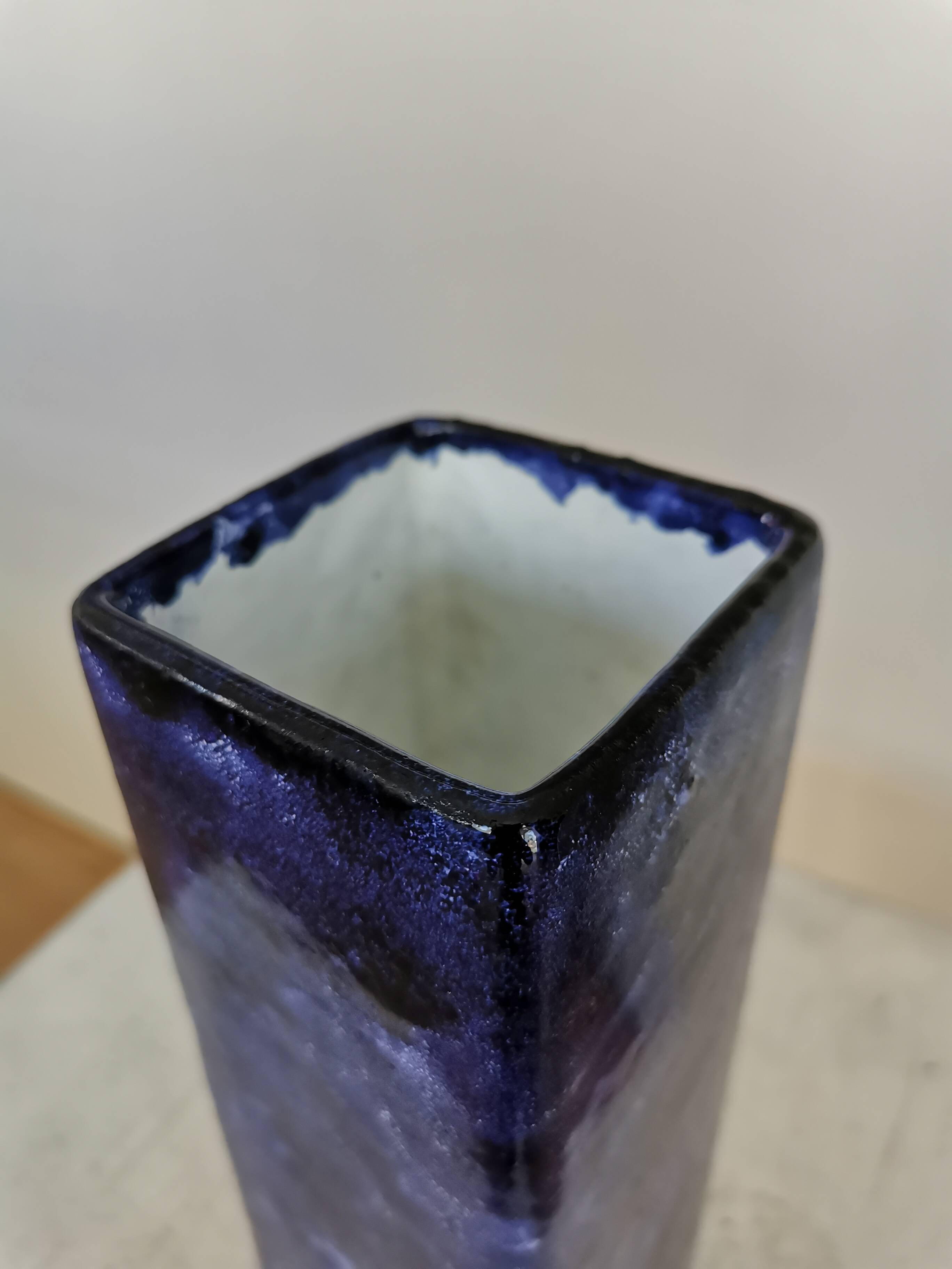 Vintage Blue Ceramic Vase: Hand-Painted Galaxy Glaze, 1970s Home Decor