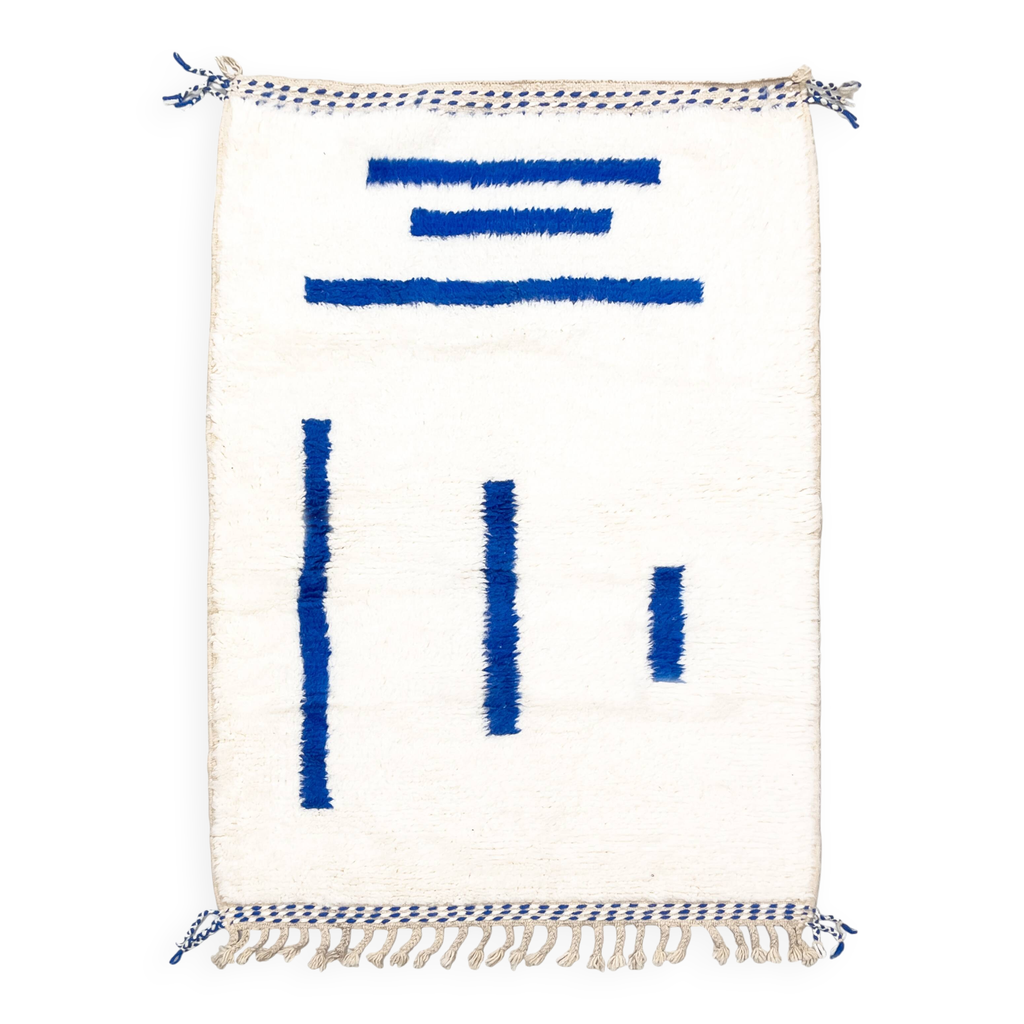 Beni Ouarain Berber rug with Majorelle blue patterns, 1.49 x 1.03 m