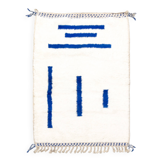 Beni Ouarain Berber rug with Majorelle blue patterns, 1.49 x 1.03 m