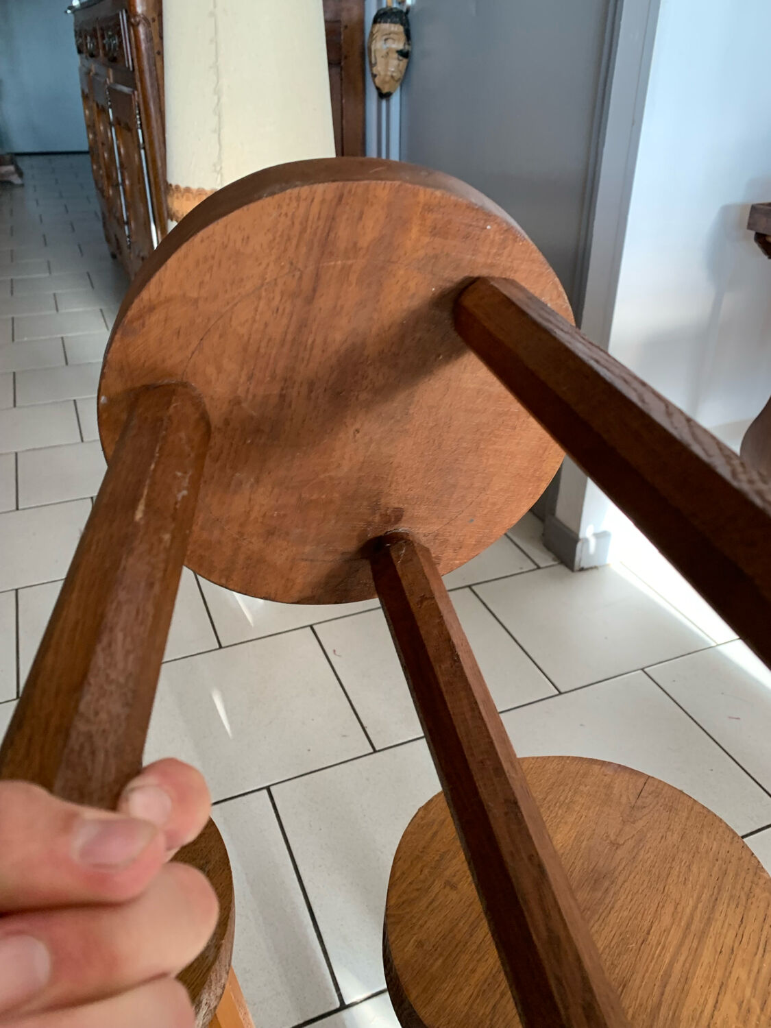 Lot of vintage wooden tripod stools