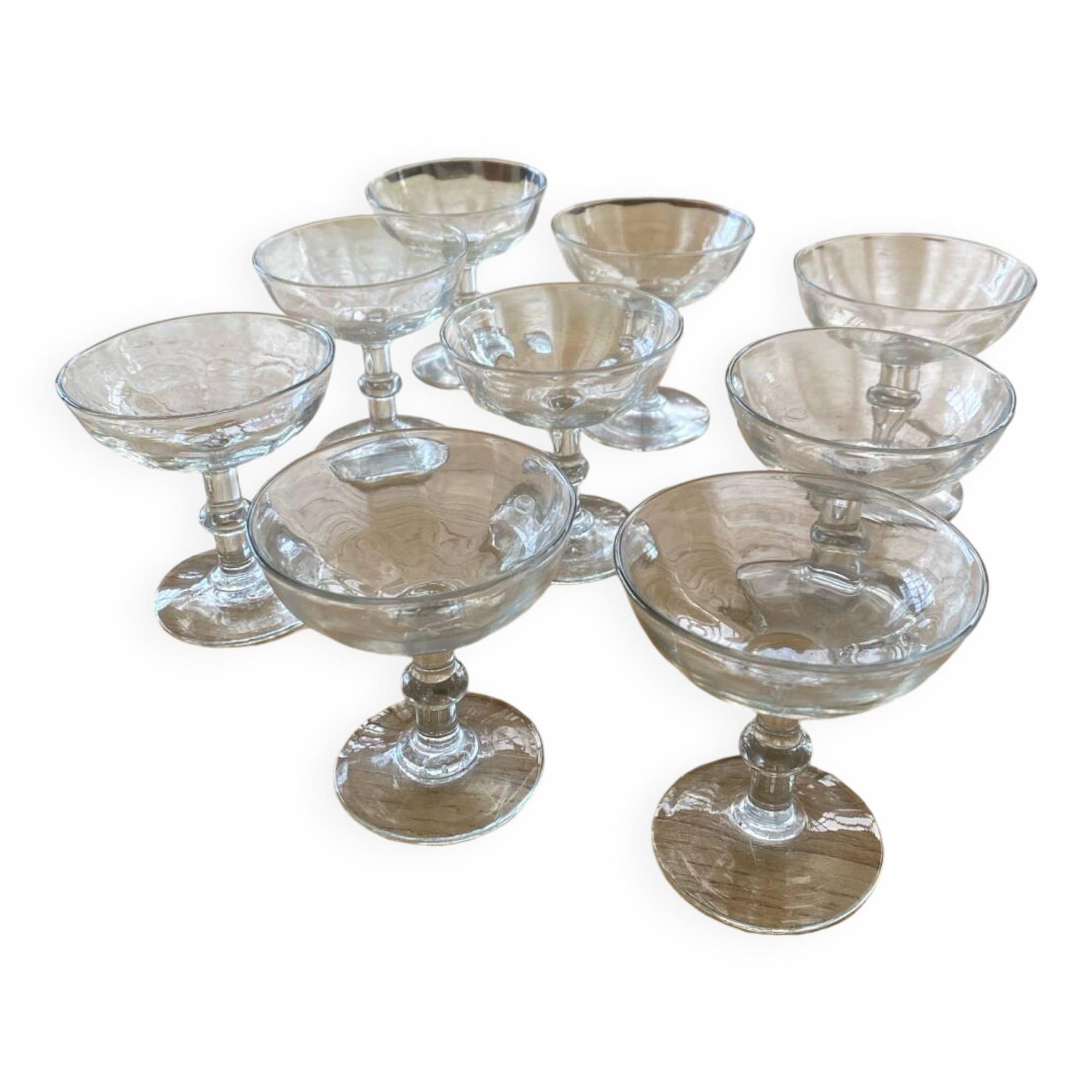 9 antique champagne glasses