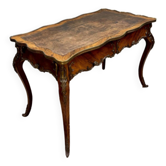 Flat desk in louis xv style marquetry xix eme century