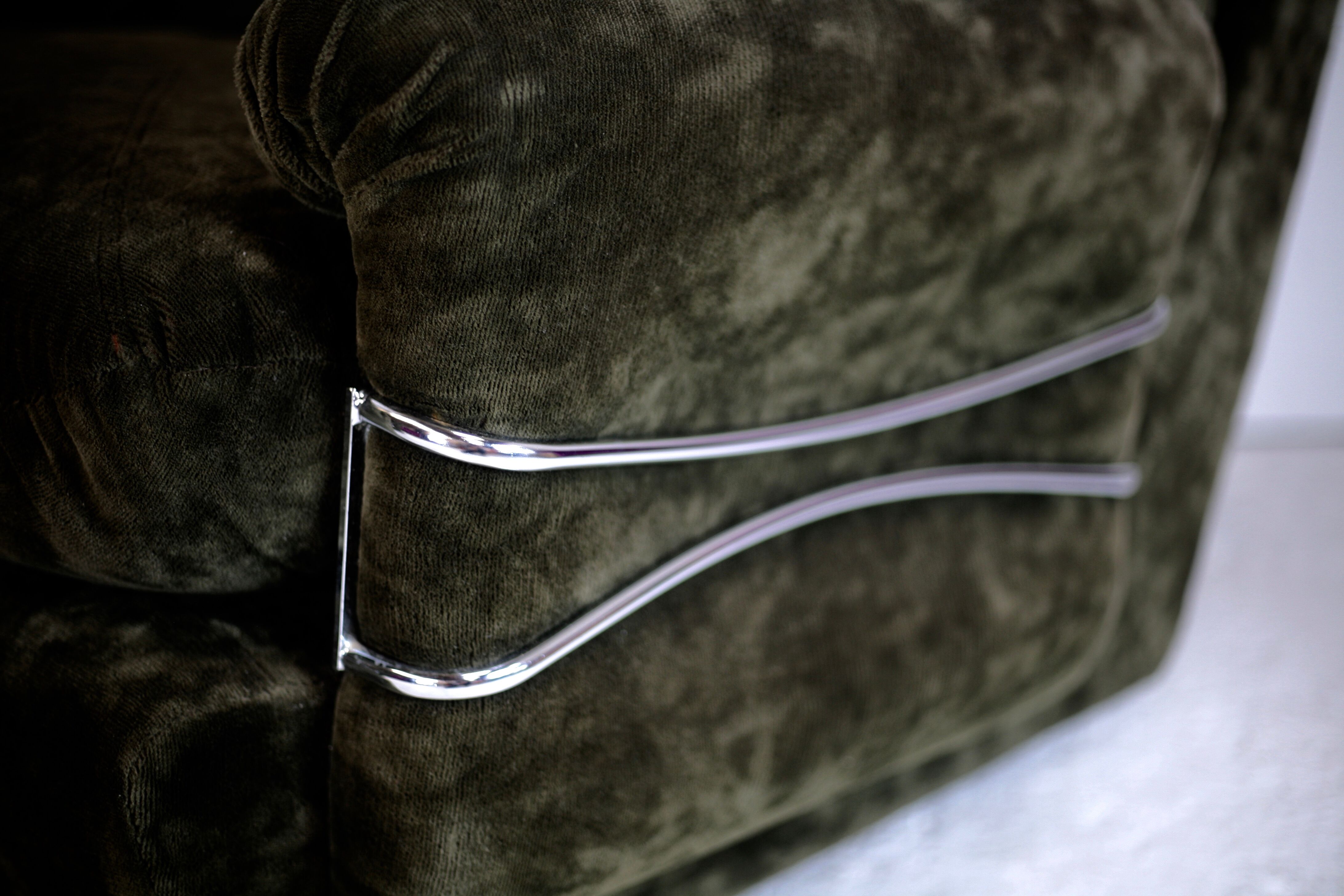 Pair of armchairs "Space Age", brown velvet and steel, France, circa 1970.