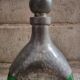 Vintage French green glass and pewter carafe - 1930s handcrafted bottle with stopper