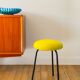 Black iron tripod stool with boiled wool, yellow, 1960.