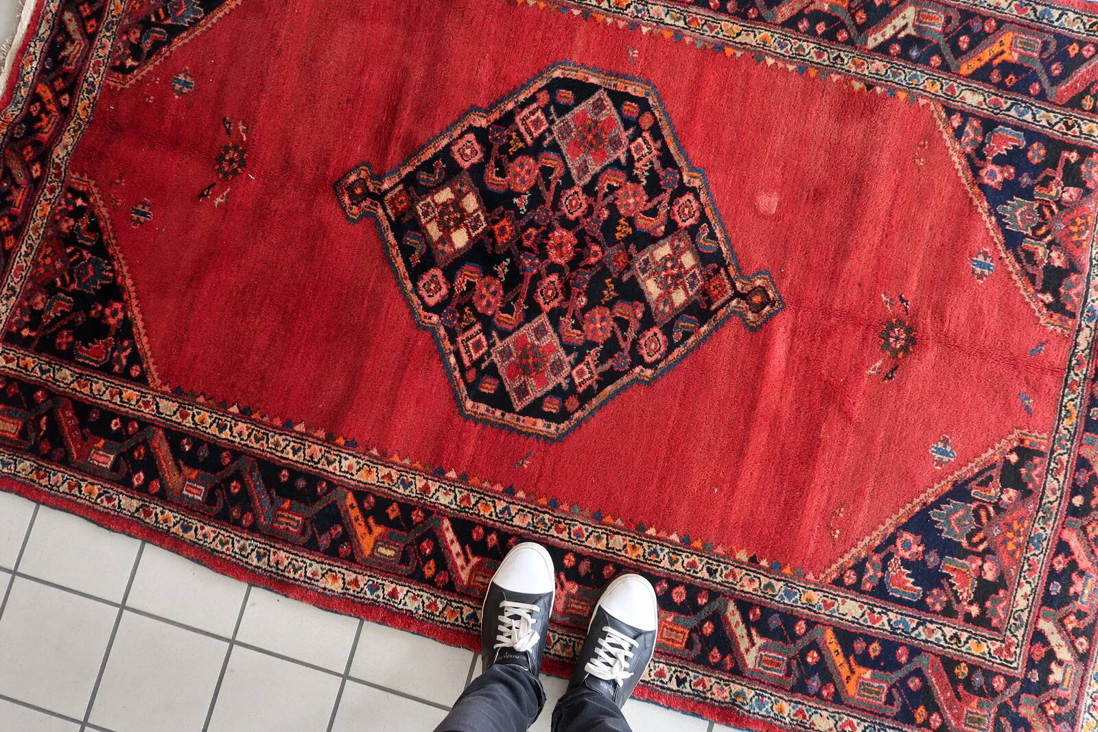 Tapis persan Hamadan vintage fait main, 136 cm x 210 cm, années 1960