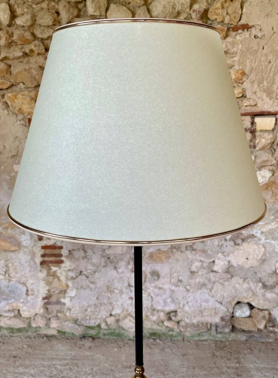 Vintage floor lamp, brass decorations, tripod legs circa 1960's