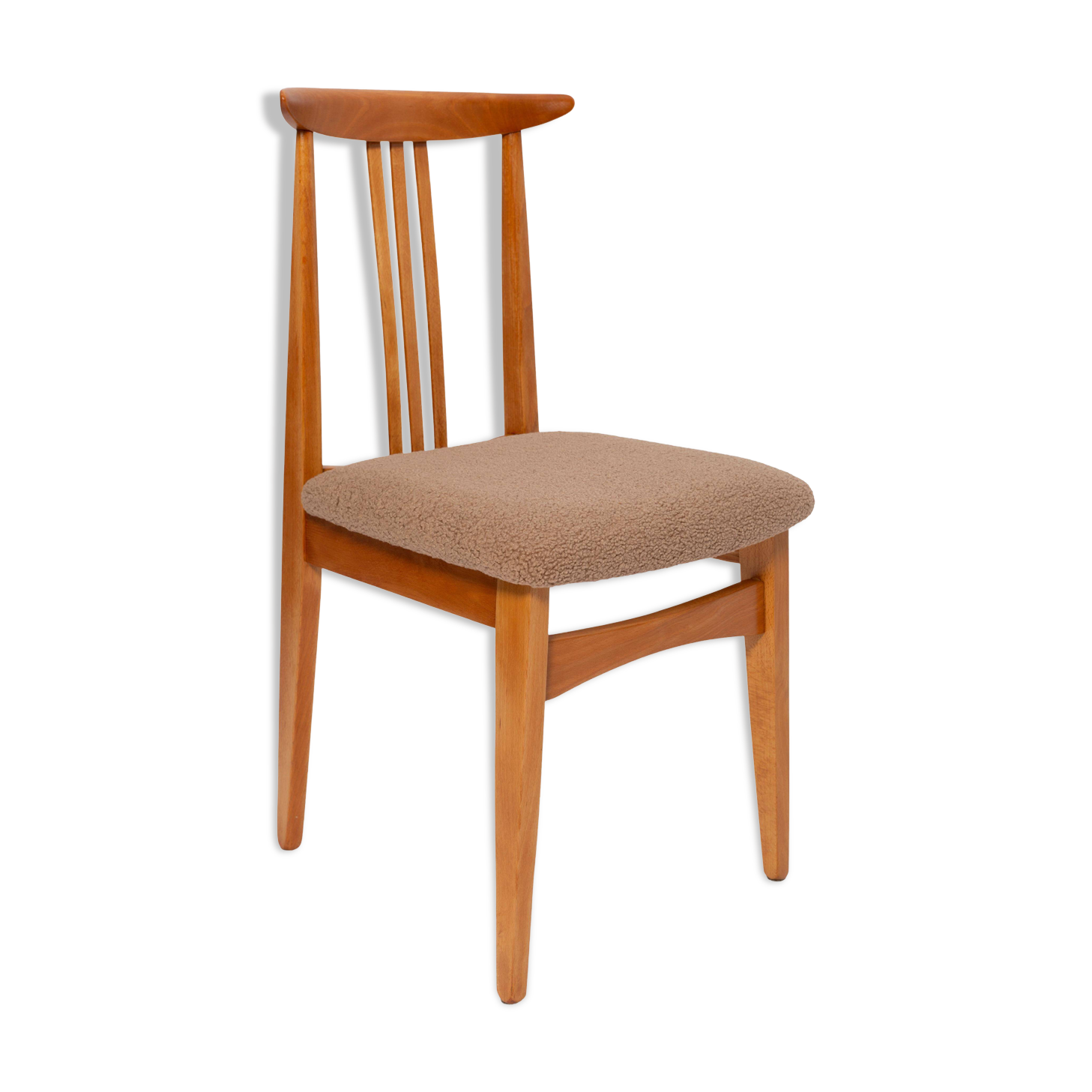 Mid-Century Bouclé Lounge Chair, Light Wood, M. Zielinski, Europe 1960s