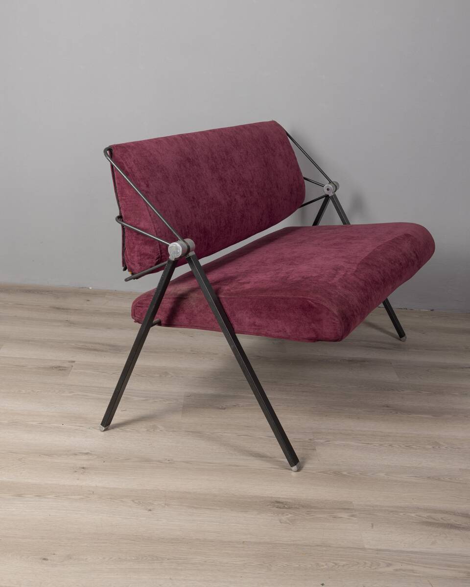 Vintage 70s burgundy fabric sofa Formanova design