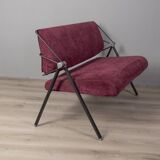Vintage 70s burgundy fabric sofa Formanova design