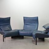 Vico Magistretti 3-Seat Flexible Cassina Blue Leather 'Veranda' Sofa, Italy