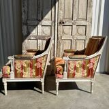 Pair of Louis XVI lacquered bergere chairs circa 1950