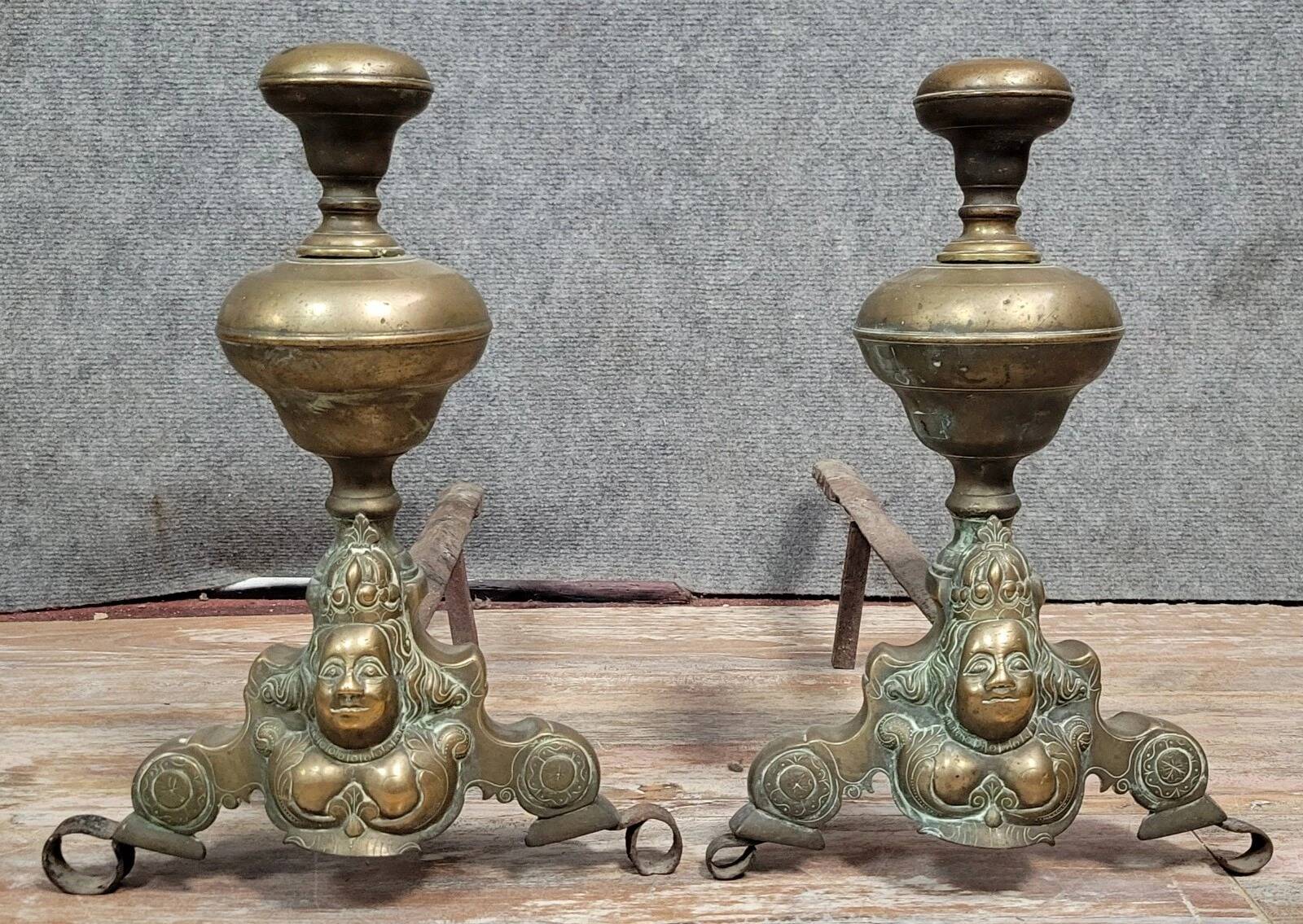 Pair of 18th century gilt bronze andirons with marmosets