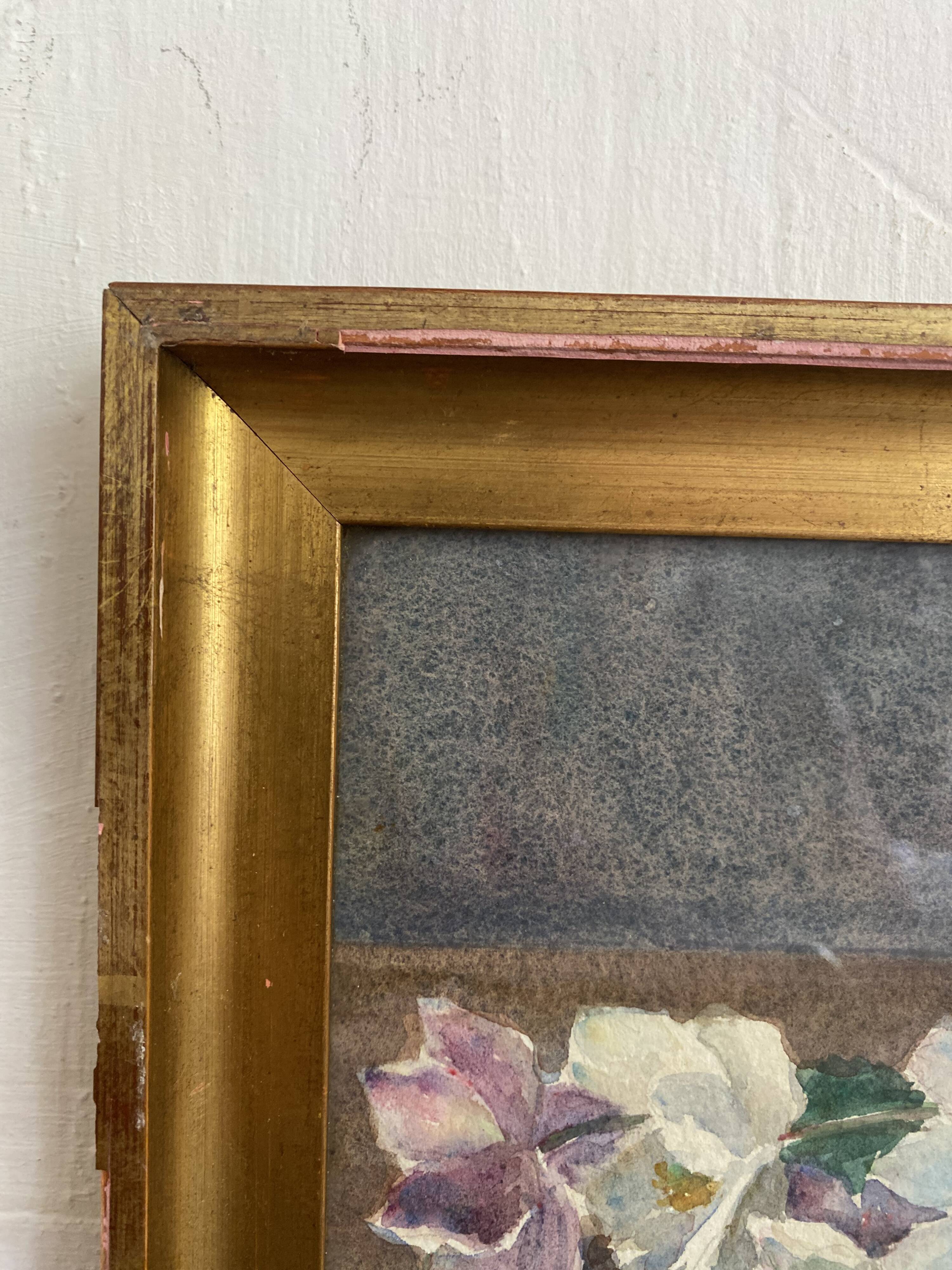 Aquarelle fleurs d'hellébores encadrée G. Mocquart