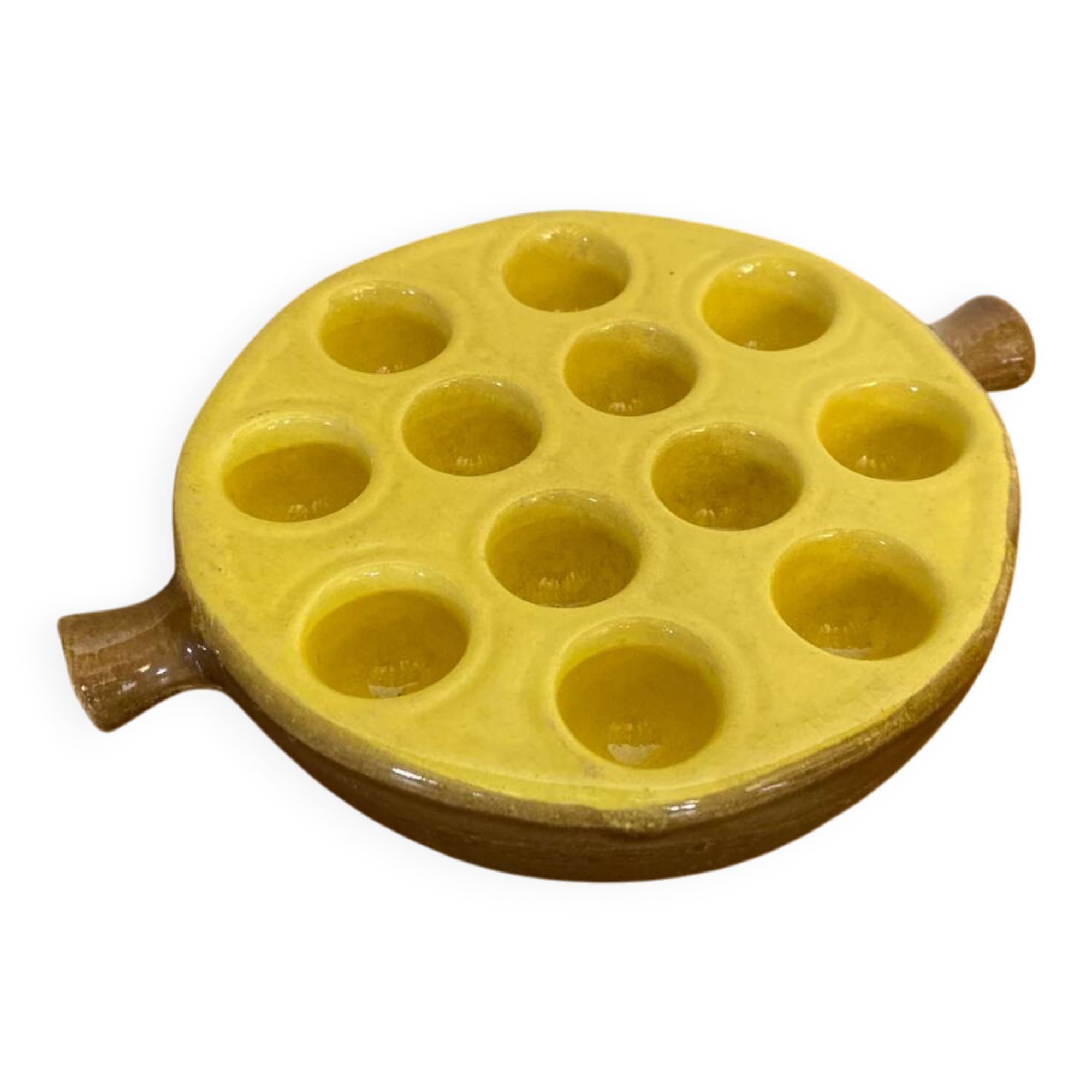 Antique-style ceramic pan for cooking 12 snails, La Bourguignonne