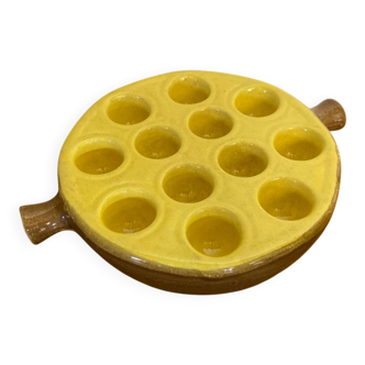 Antique-style ceramic pan for cooking 12 snails, La Bourguignonne