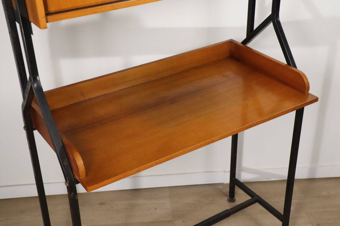 Vintage desk with modular bookcase in wood and metal, 1960