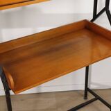Vintage desk with modular bookcase in wood and metal, 1960