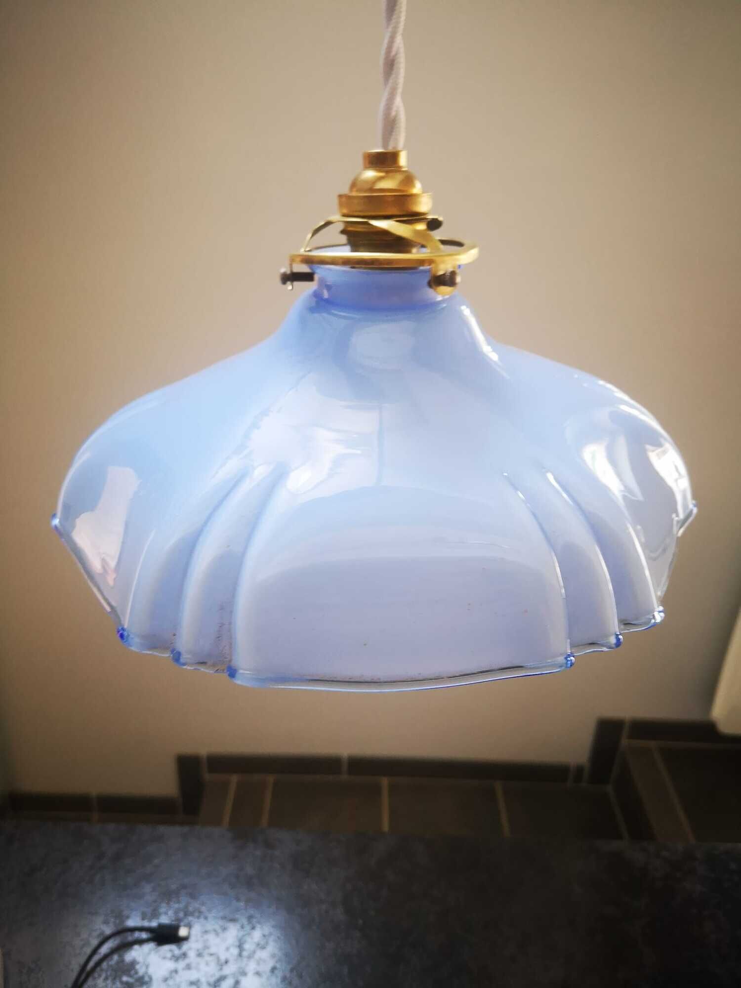 Hanging lamp ballad opaline blue art deco 1930 unusual shape ø 23.5
