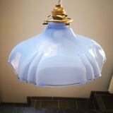 Suspension baladeuse opaline bleu art déco 1930 forme inhabituelle ø 23.5