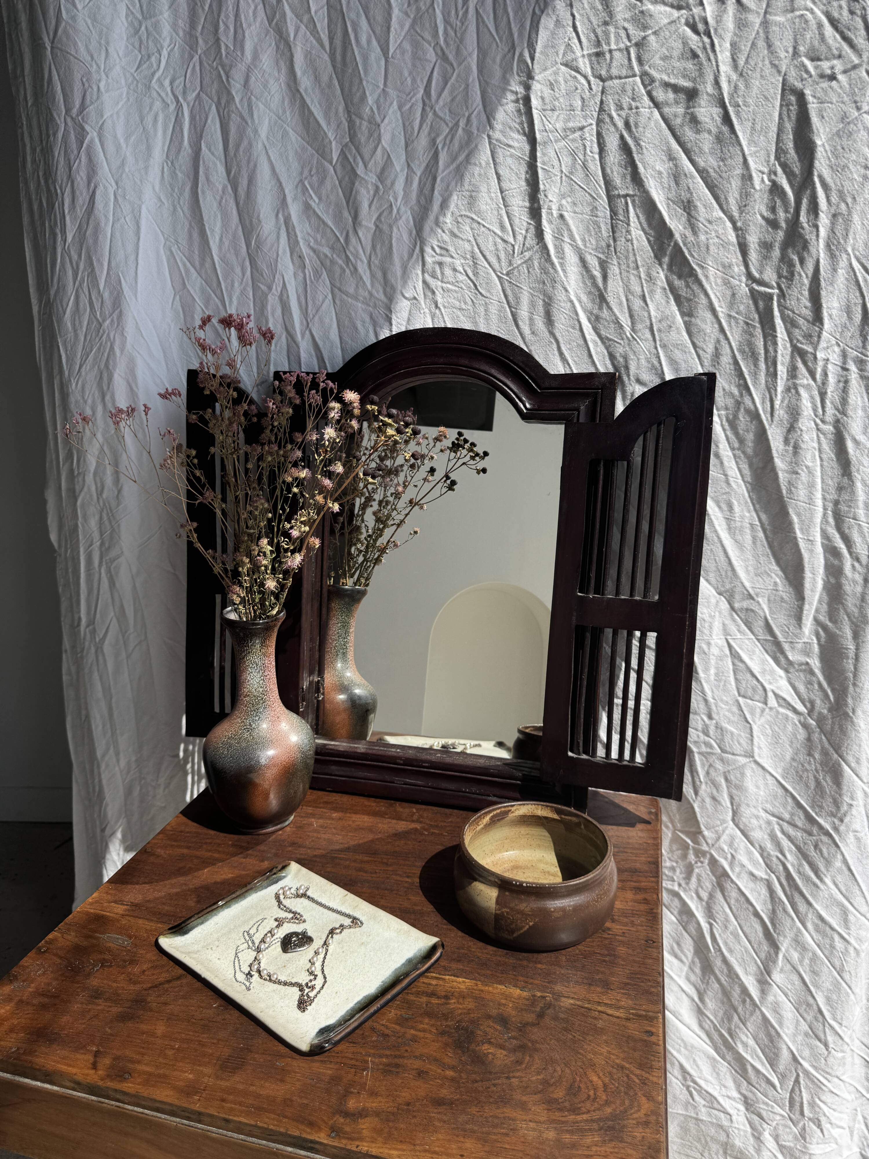 Mini vintage glass soliflore vase with ball belly H12.5