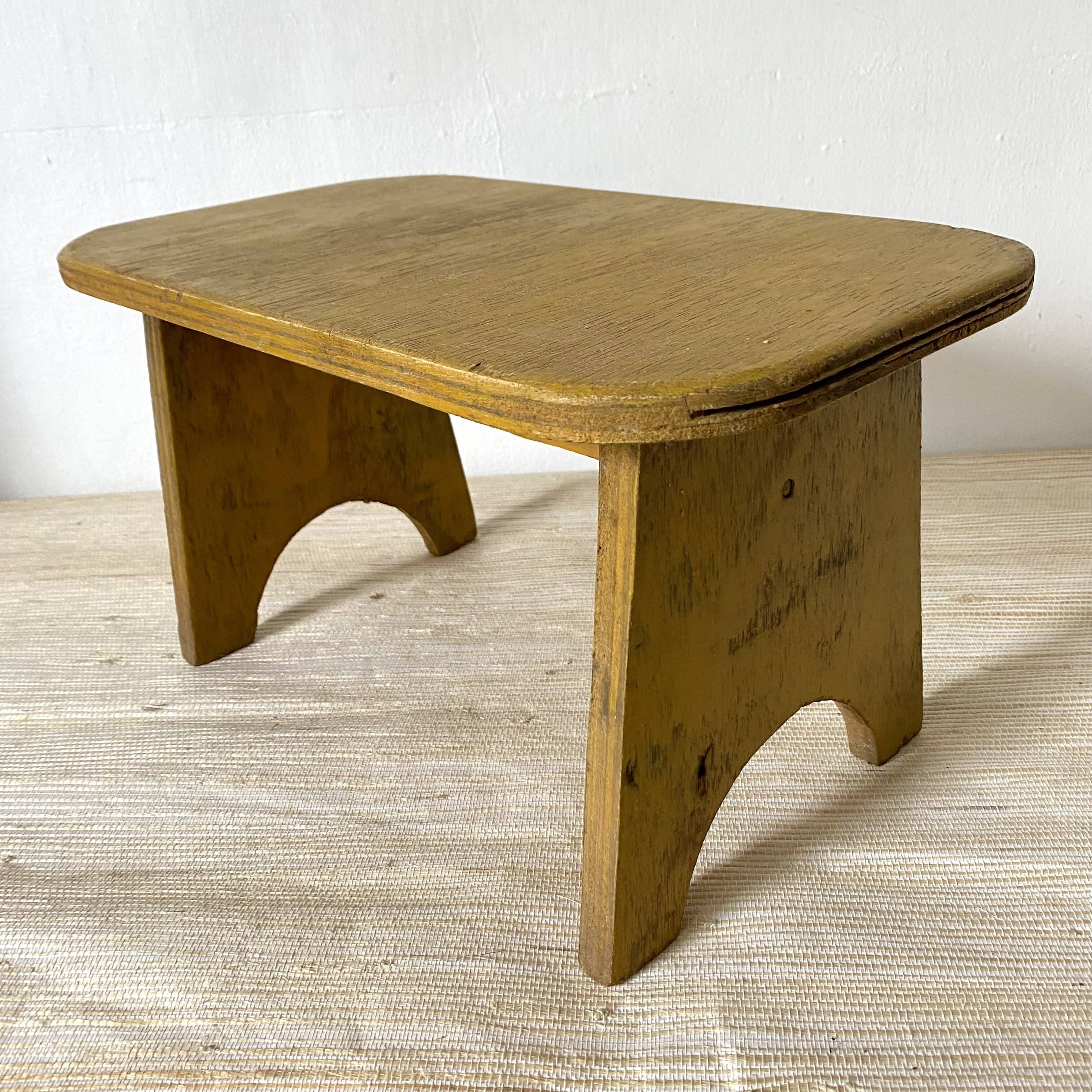 Low stool, plant stand in yellow painted wood