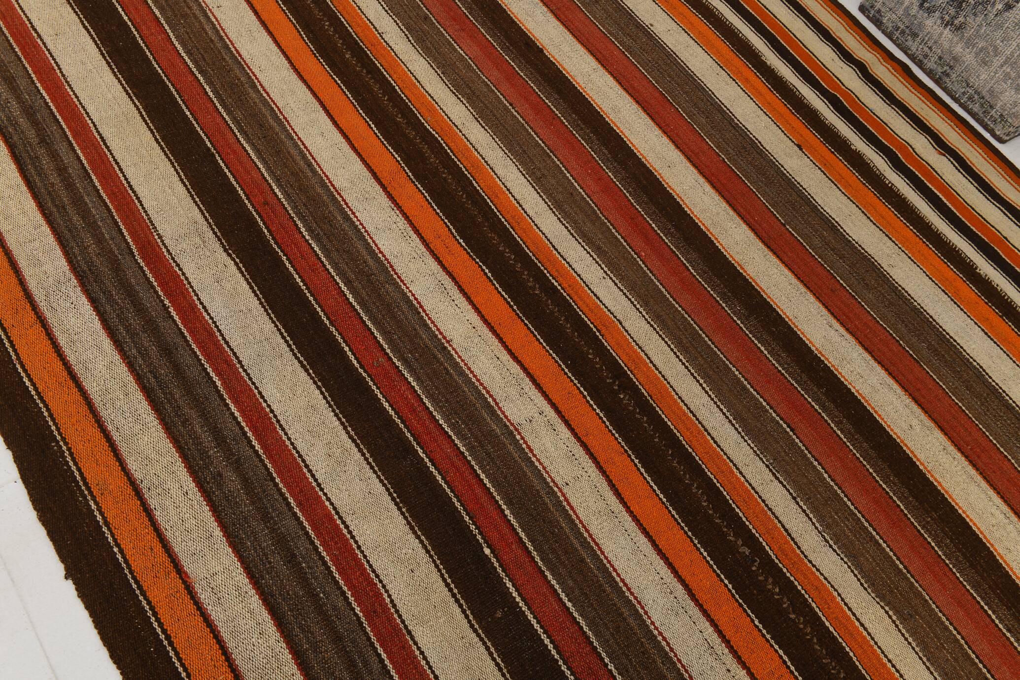 7x8 Multicolor Striped Wool Turkish Kilim Rug, 195x259 Cm