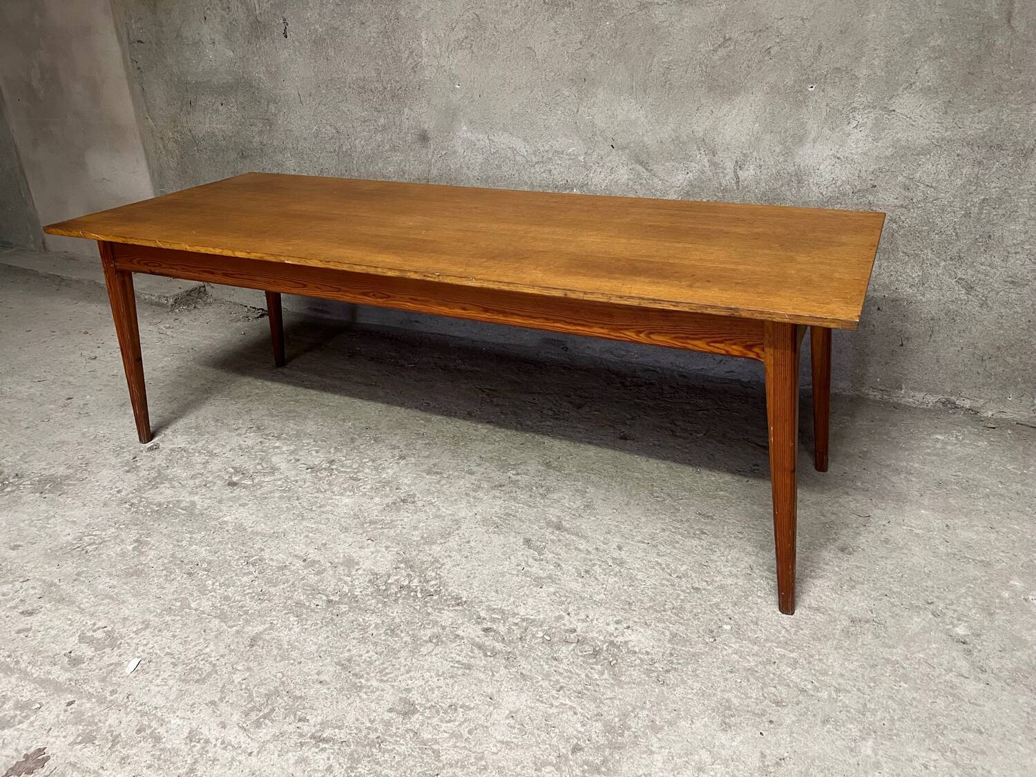 Vintage oak farm table with compass legs, 1950s