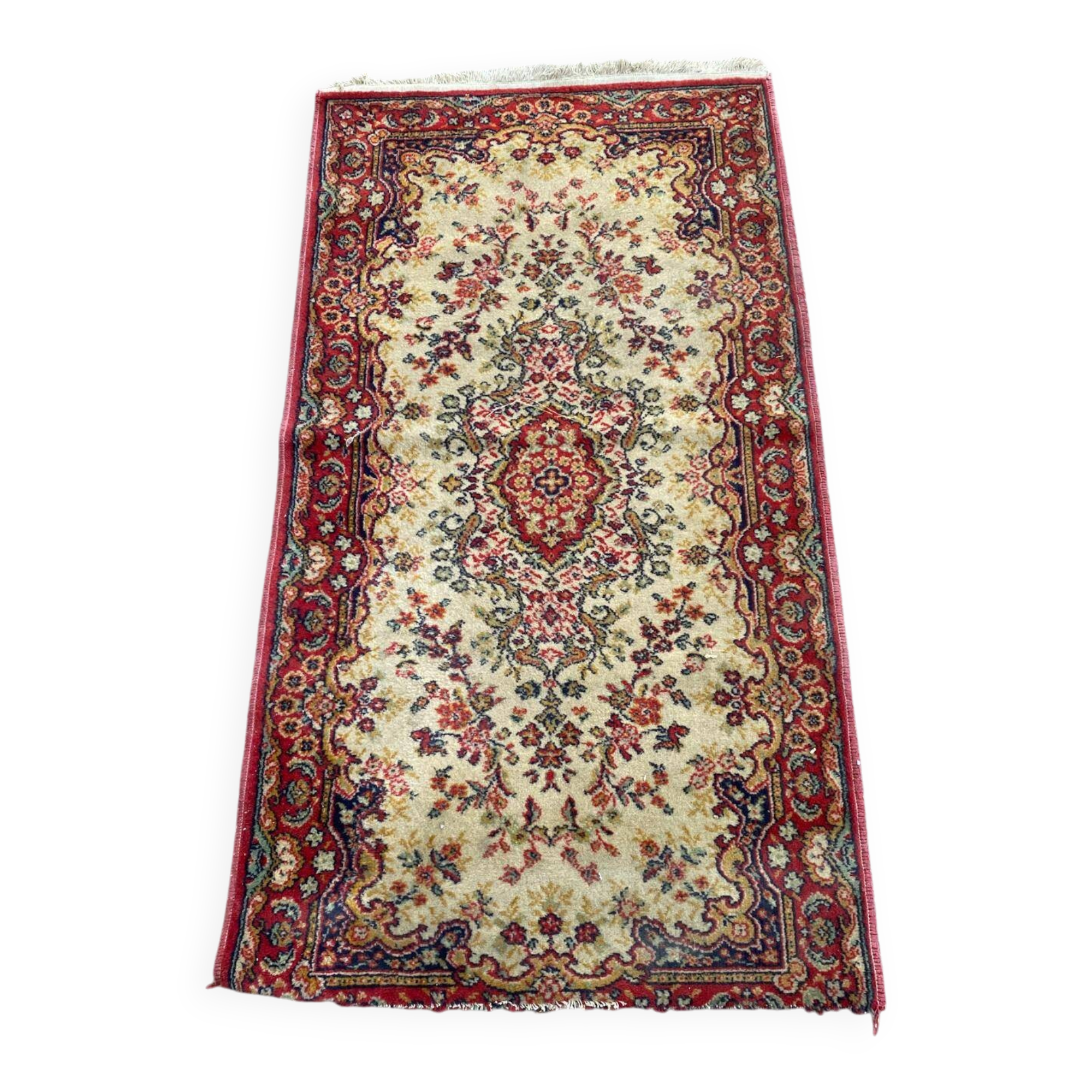 Vintage Persian wool rug in burgundy red 70x130cm