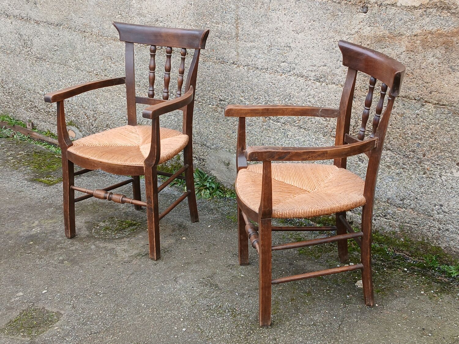 Pair of antique straw-seated armchairs