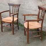 Pair of antique straw-seated armchairs