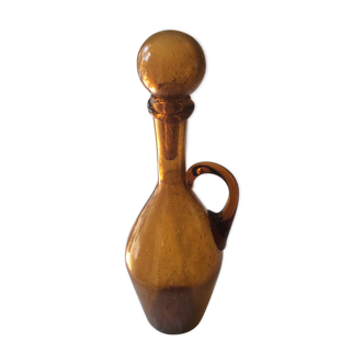 Bulgy blown and bubble glass carafe amber