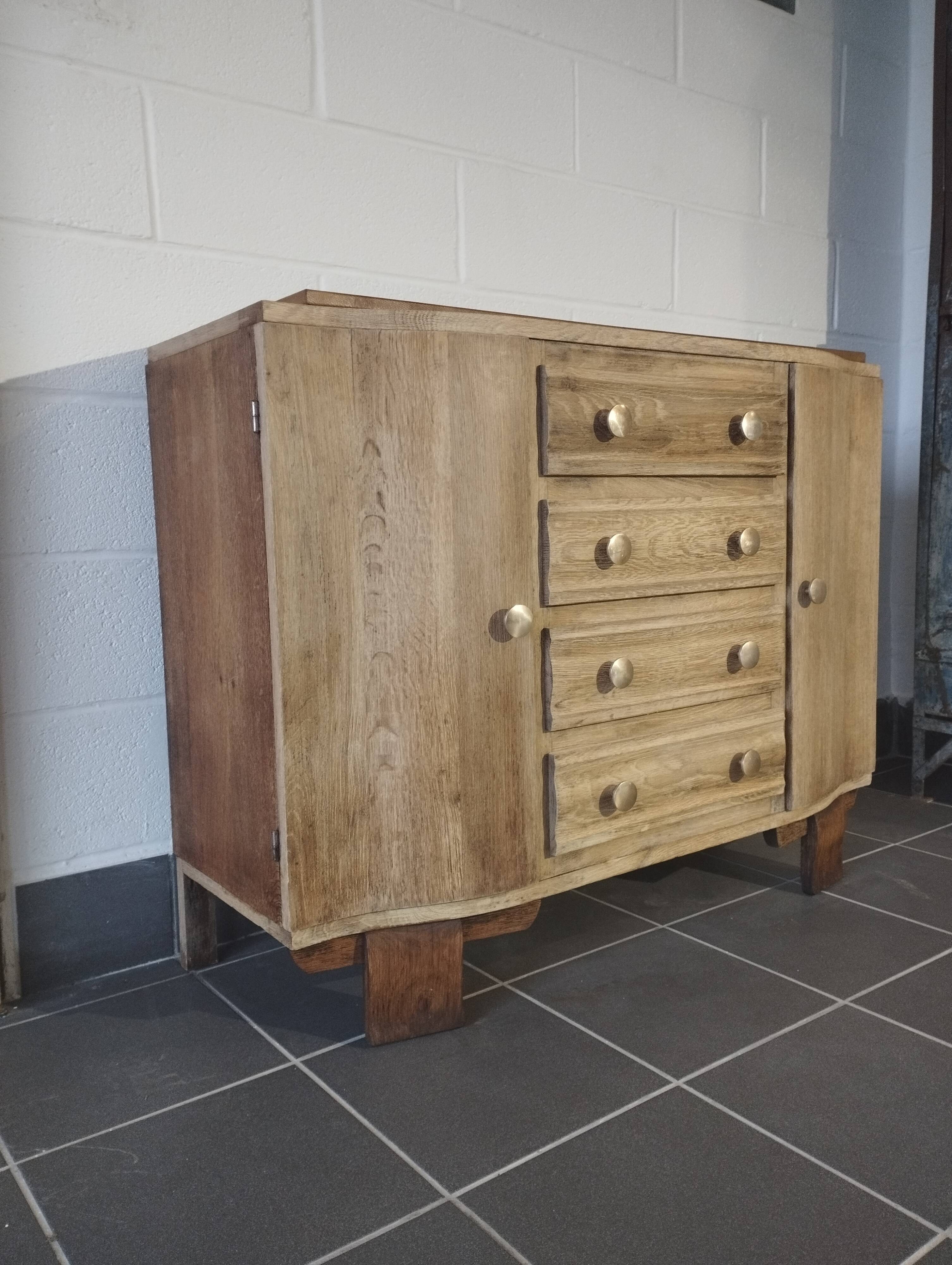 Art Deco oak and leather chest of drawers