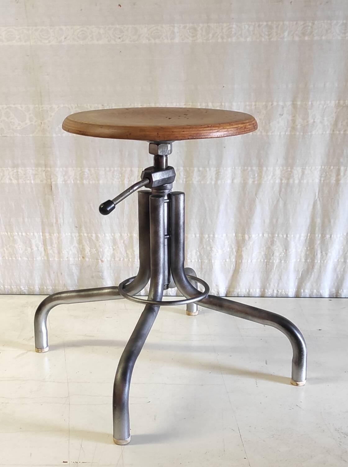 Tubular metal and wood workshop stool - 50s/60s