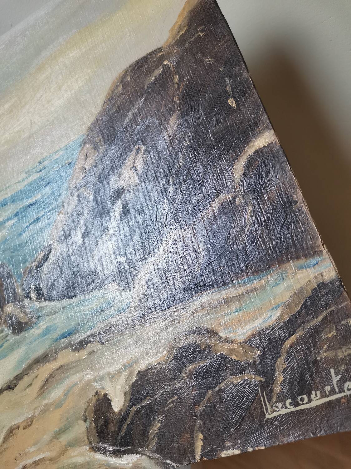 Oil painting vintage painting signed seaside landscape