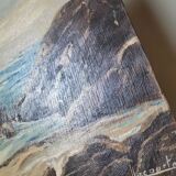 Oil painting vintage painting signed seaside landscape