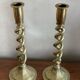 Duo of twisted brass candle holders