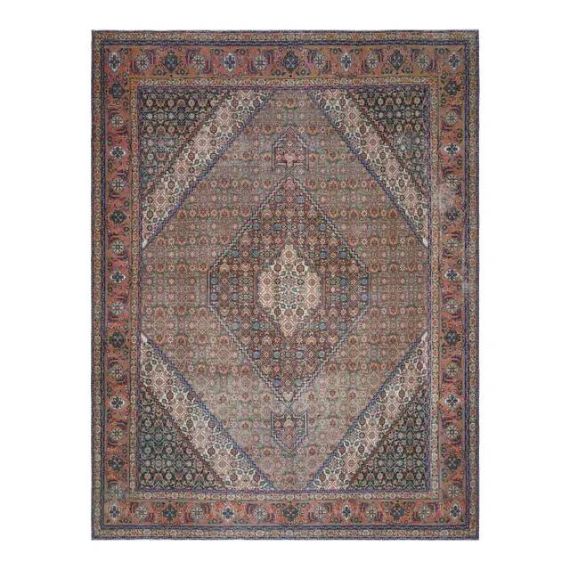 1970s Vintage Persian Handmade Wool Cotton Brown Area Rug 296x380