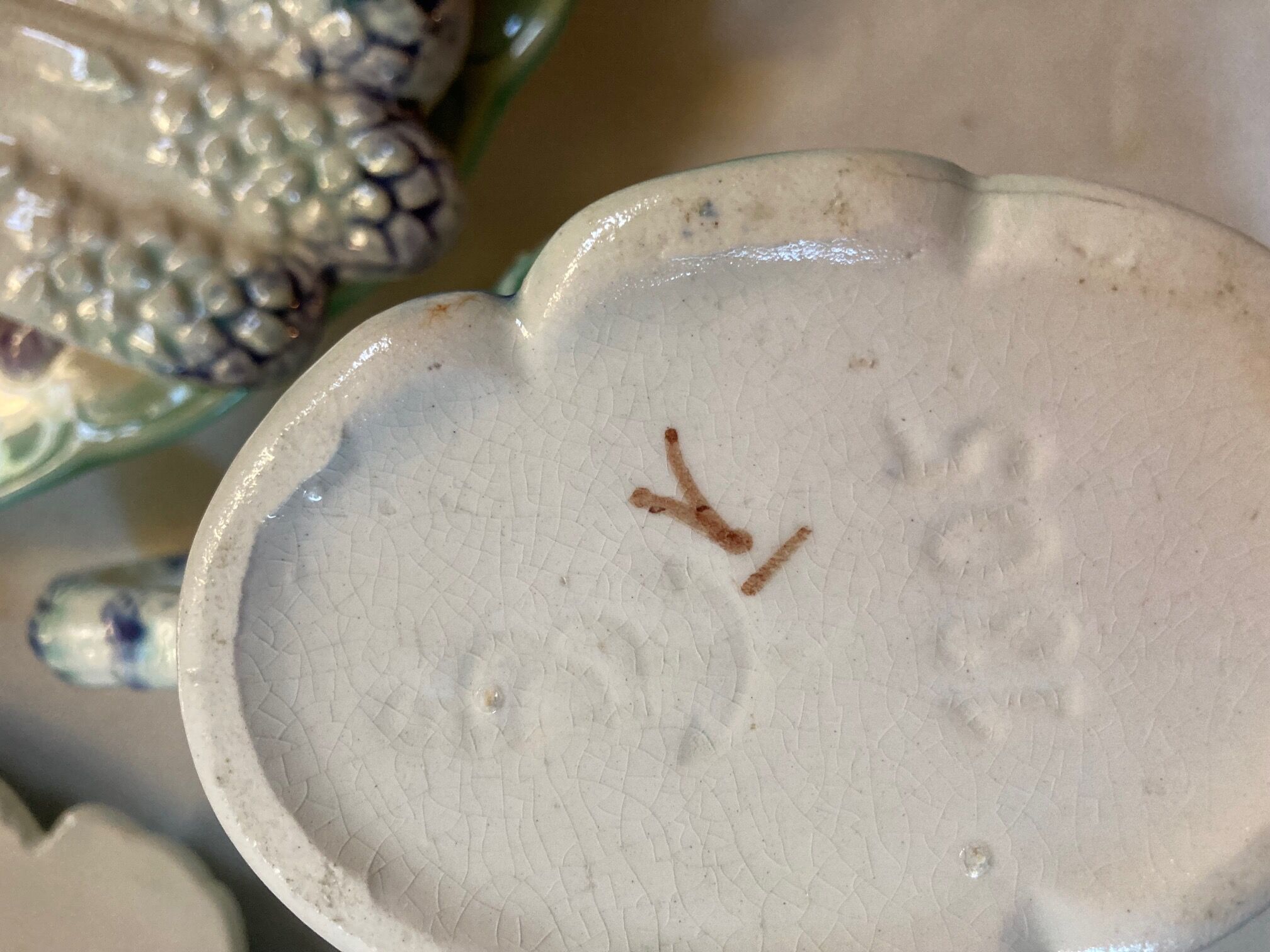 Vintage asparagus dish and sausage